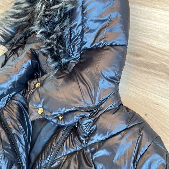 Donna Karan Newyork Shine Faux Fur Trim Hooded Puffer Coat small WOMANS - Picture 5 of 6